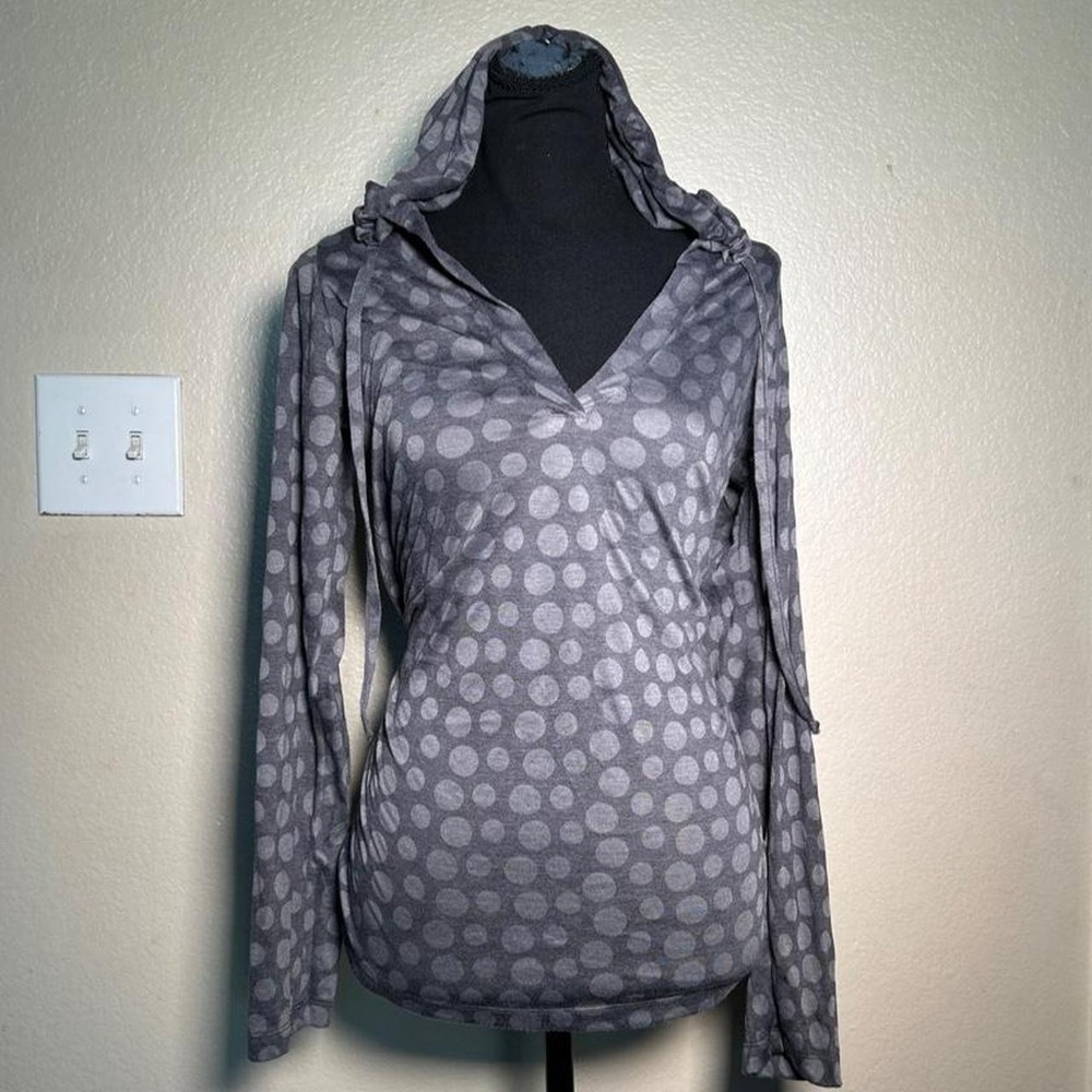 Balance Collection Gray Polka Dot Hooded Long Sleeve Mesh Top Y2K Fairy Grunge M